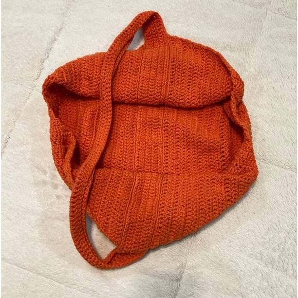 Hand Crafted, Crocheted Orange Half Moon Bag EUC - Picture 5 of 10